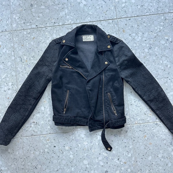 Current/Elliott Biker Jacket Denim Moto "Easy Biker" - Picture 1 of 6